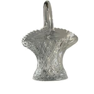 Princes House Cut Crystal Glass Basket Gift House Decor w/ Handle 10"